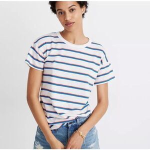 Madewell Whisper Cotton Rib-Crewneck Tee in Rockwood Stripe XXS